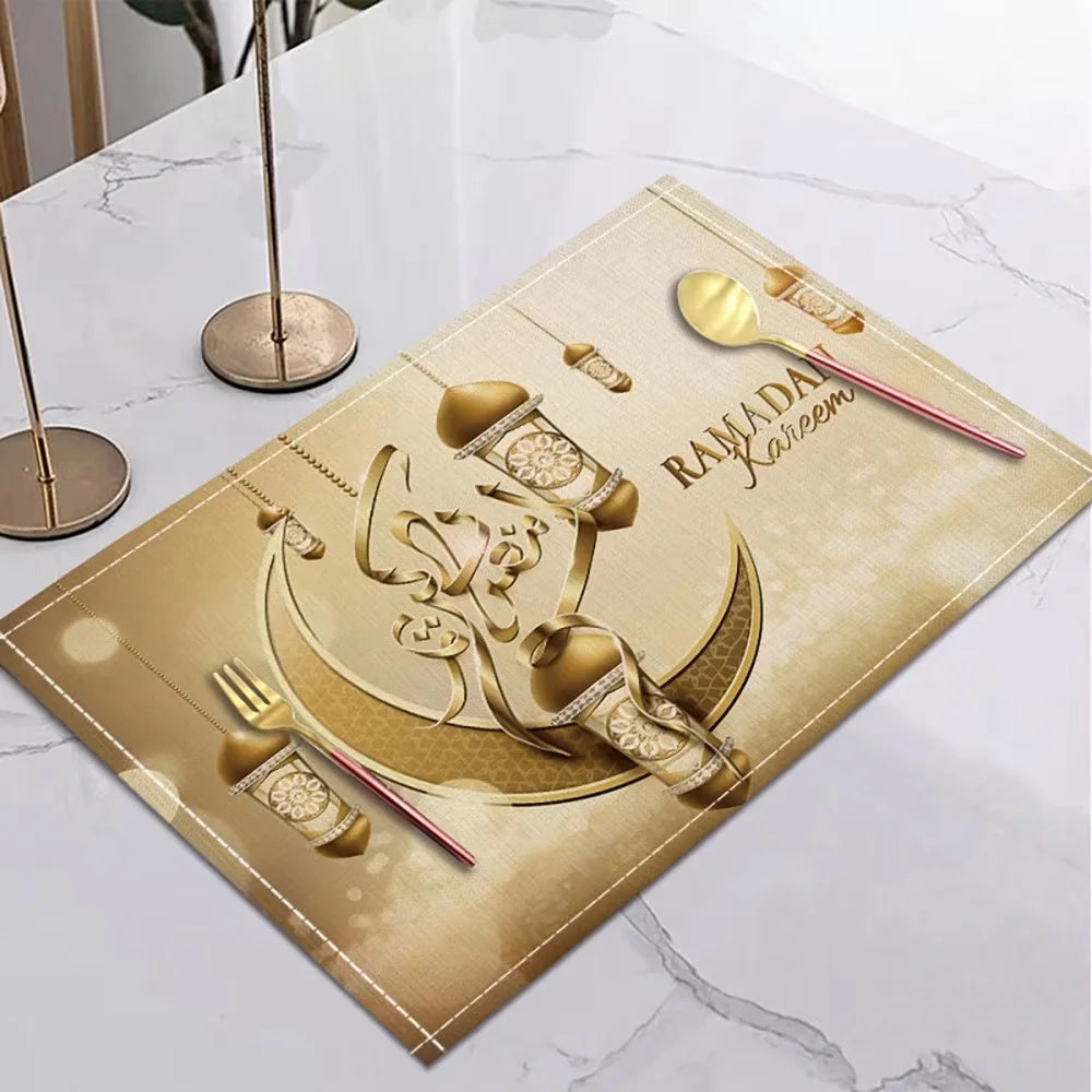 CowLost | 42x32cm-ramadan-linen-placemat-eid-mubarak-table-ornaments |18