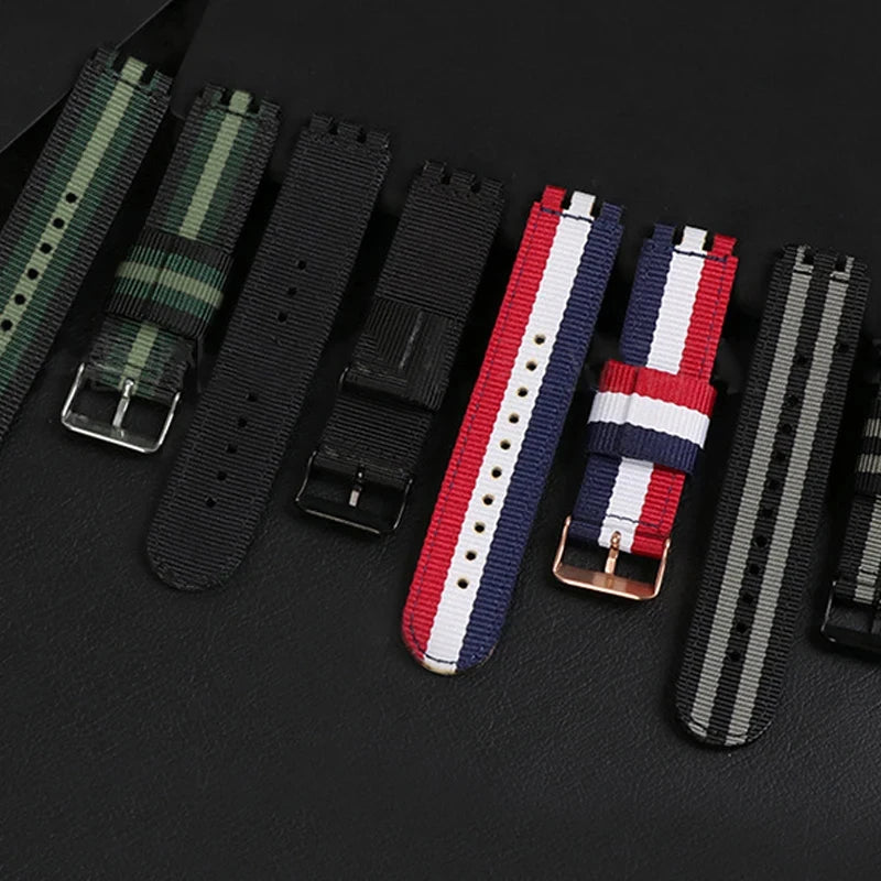 CowLost | product_id-nylon-leather-replacement-wrist-strap-for-swatch-canvas-watchband-17mm-19mm-20mm-unisex |11