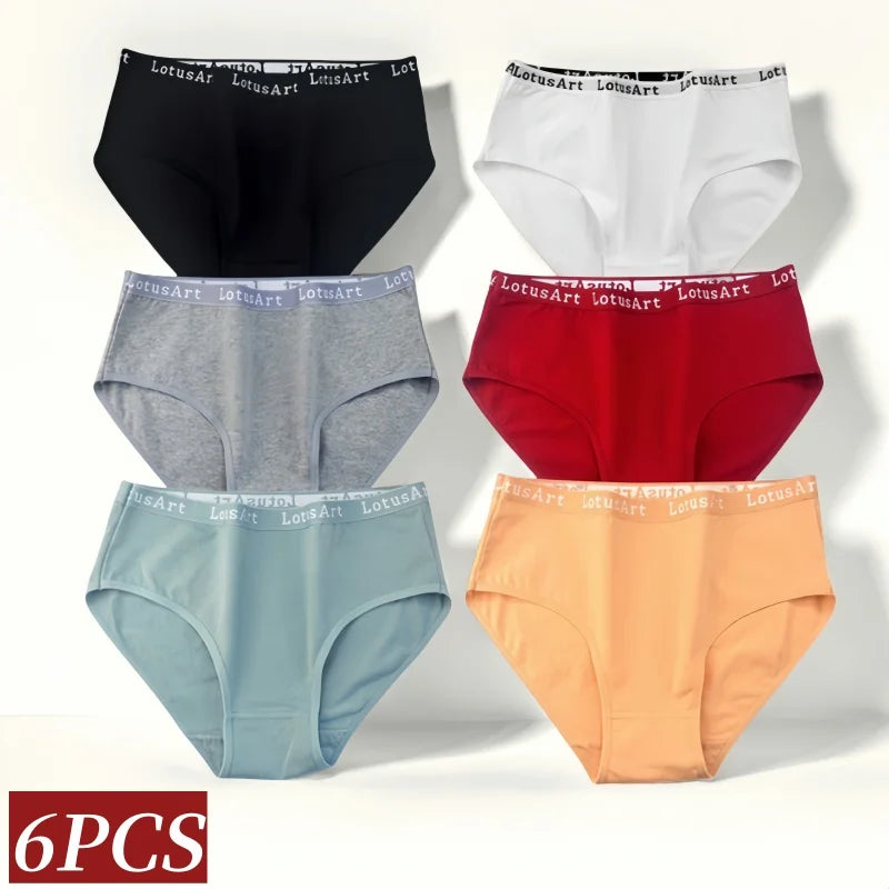 CowLost | product_id-6pcs-women-s-high-rise-seamless-cotton-briefs-m-2xl-solid-colors |2