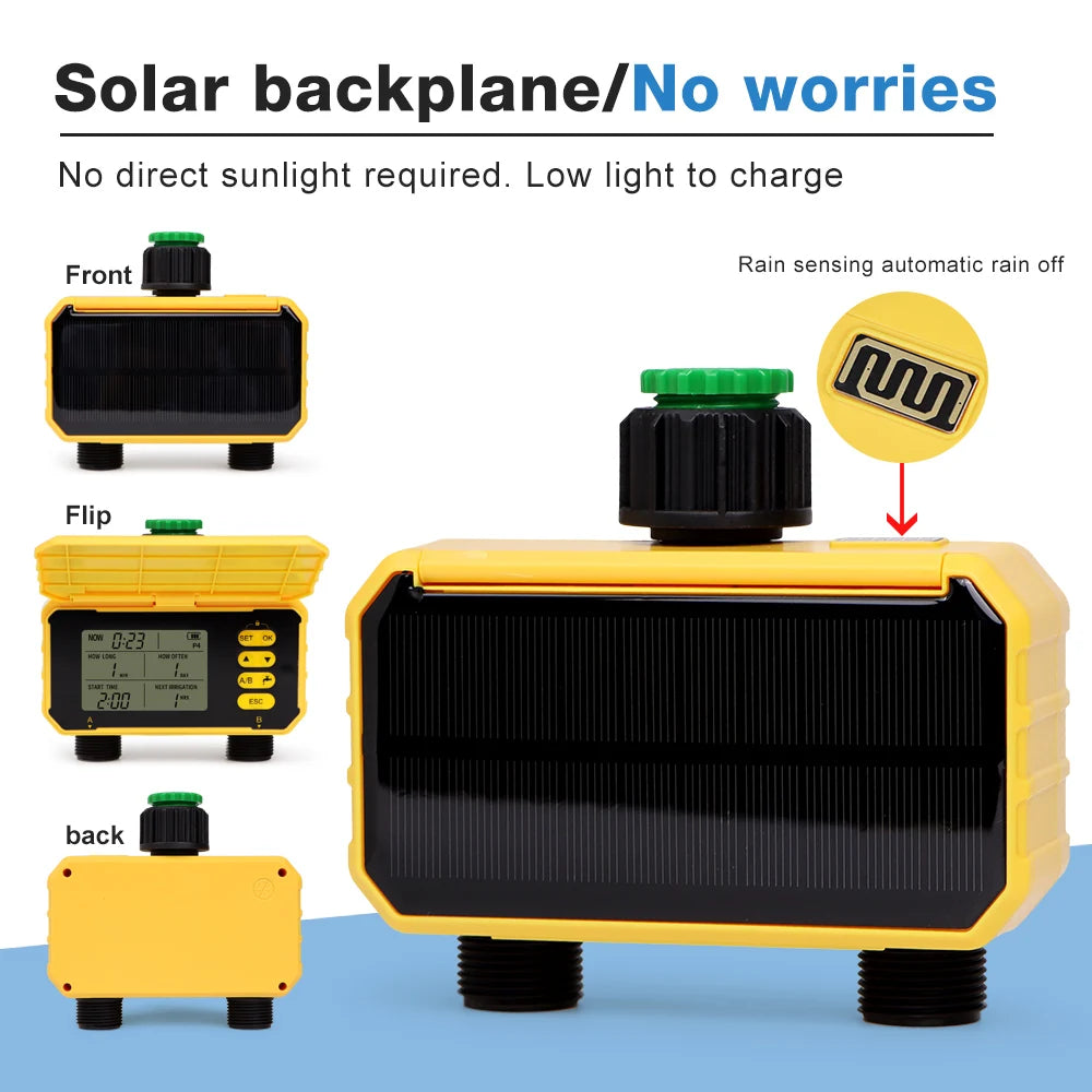 Smart WiFi Solar Irrigation Timer 1/2 Zone LCD Automatic Watering Controller for Garden Lawn