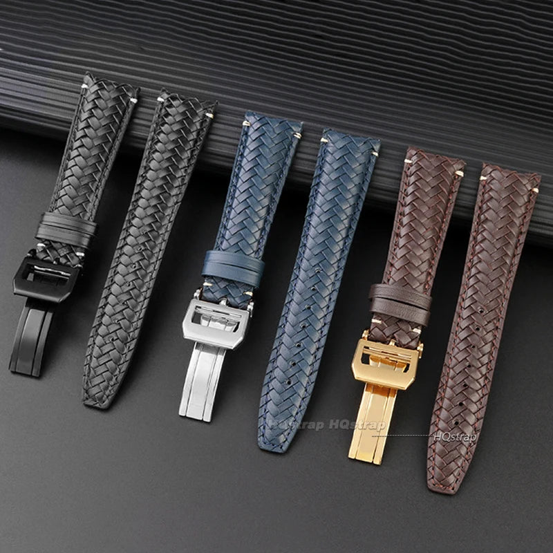 CowLost | 20mm-22mm-curved-end-woven-leather-wristband-for-iwc-pilot-genuine-cowhide-watchband-for-omega-high-quality-flat-end-bracelet |8