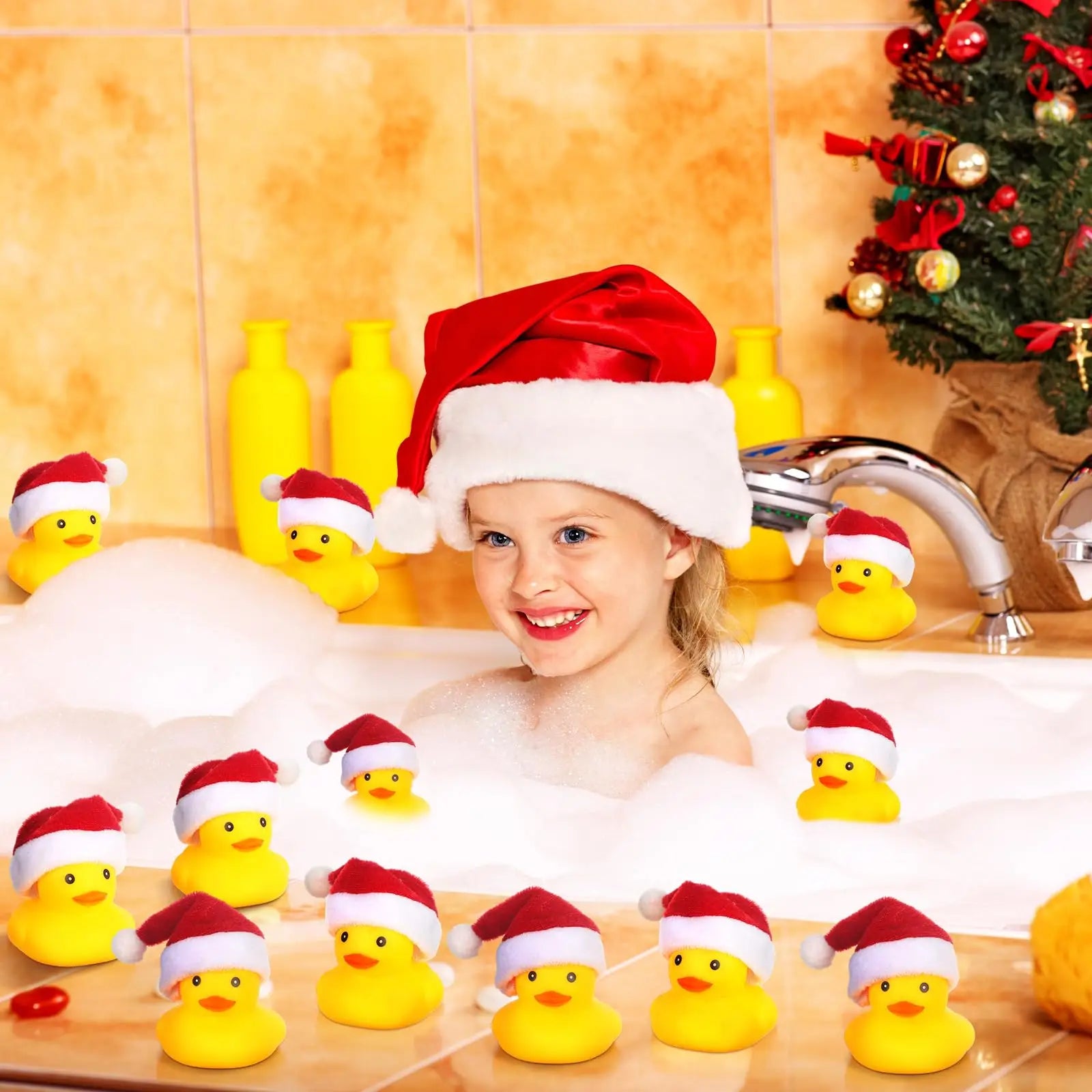 CowLost | product_id-christmas-rubber-ducks-with-hats-small-yellow-squeaky-bath-toys-for-kids |5