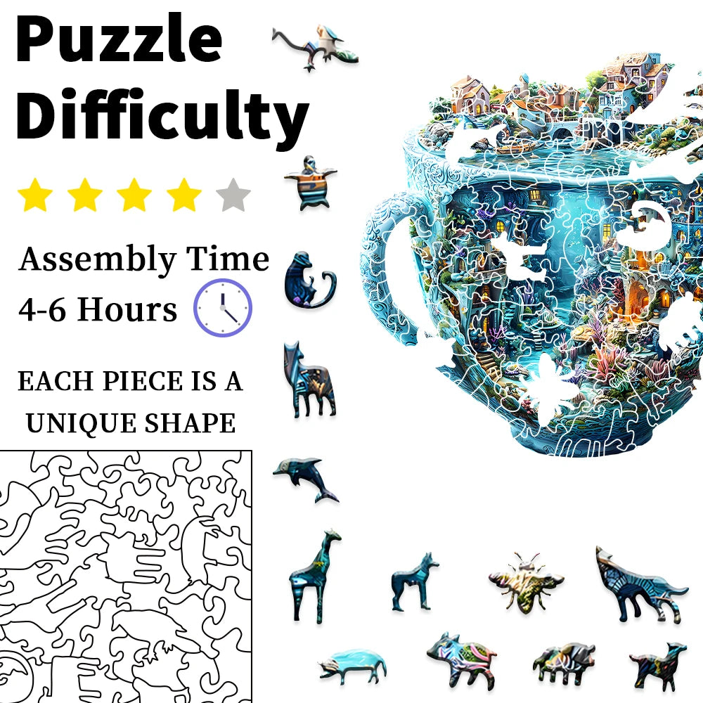 CowLost | product_id-whimsical-wooden-jigsaw-puzzle-teacup-village-decor-gift |5