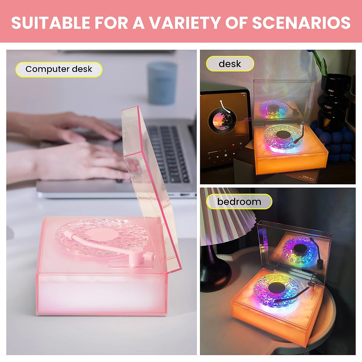 Water Ripple Bluetooth Speaker with Night Light and Three Playback Modes for Bedroom