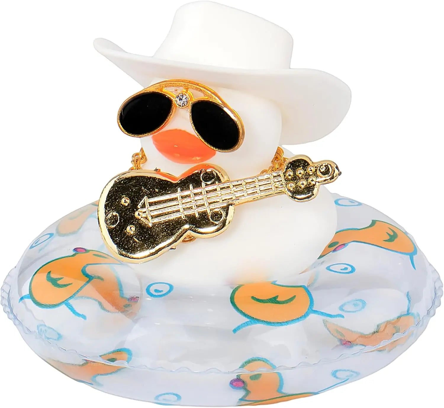 CowLost | product_id-white-rubber-duck-car-dashboard-ornament-with-cowboy-hat-and-swim-ring-necklace |14