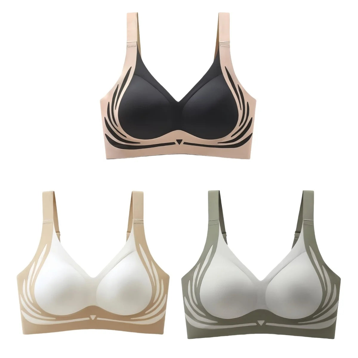 CowLost | product_id-3pcs-wireless-seamless-padded-push-up-bras-for-women-adjustable-straps-plus-size-m-4xl |15