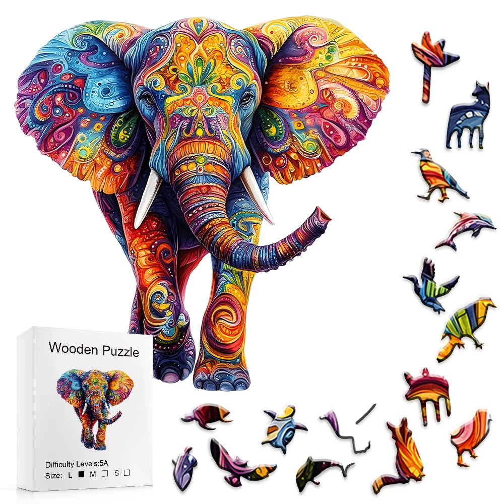 CowLost | product_id-colorful-elephant-shaped-wooden-jigsaw-puzzle-with-decorative-art-design |1