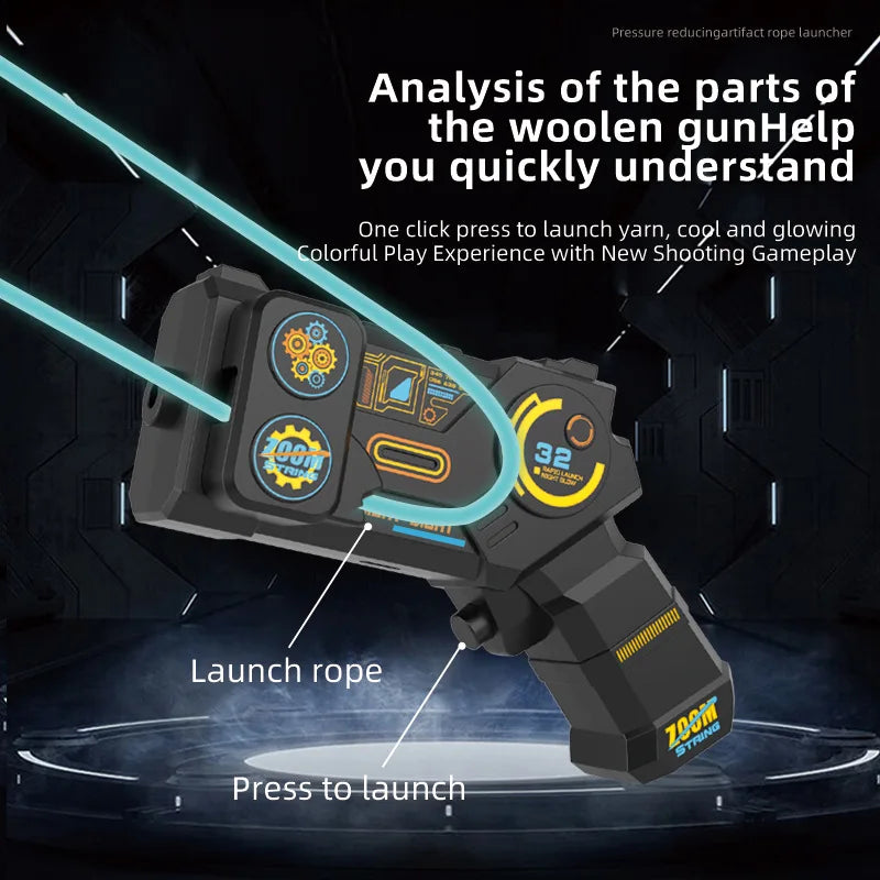 Glow in the Dark String Rope Launcher Portable Handheld Toy Gun Stress Relief Gift