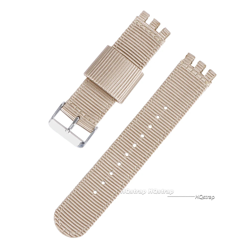 Nylon Canvas Watchband for Swatch 17mm 19mm 20mm Replacement Strap with Metal Pin Buckle
