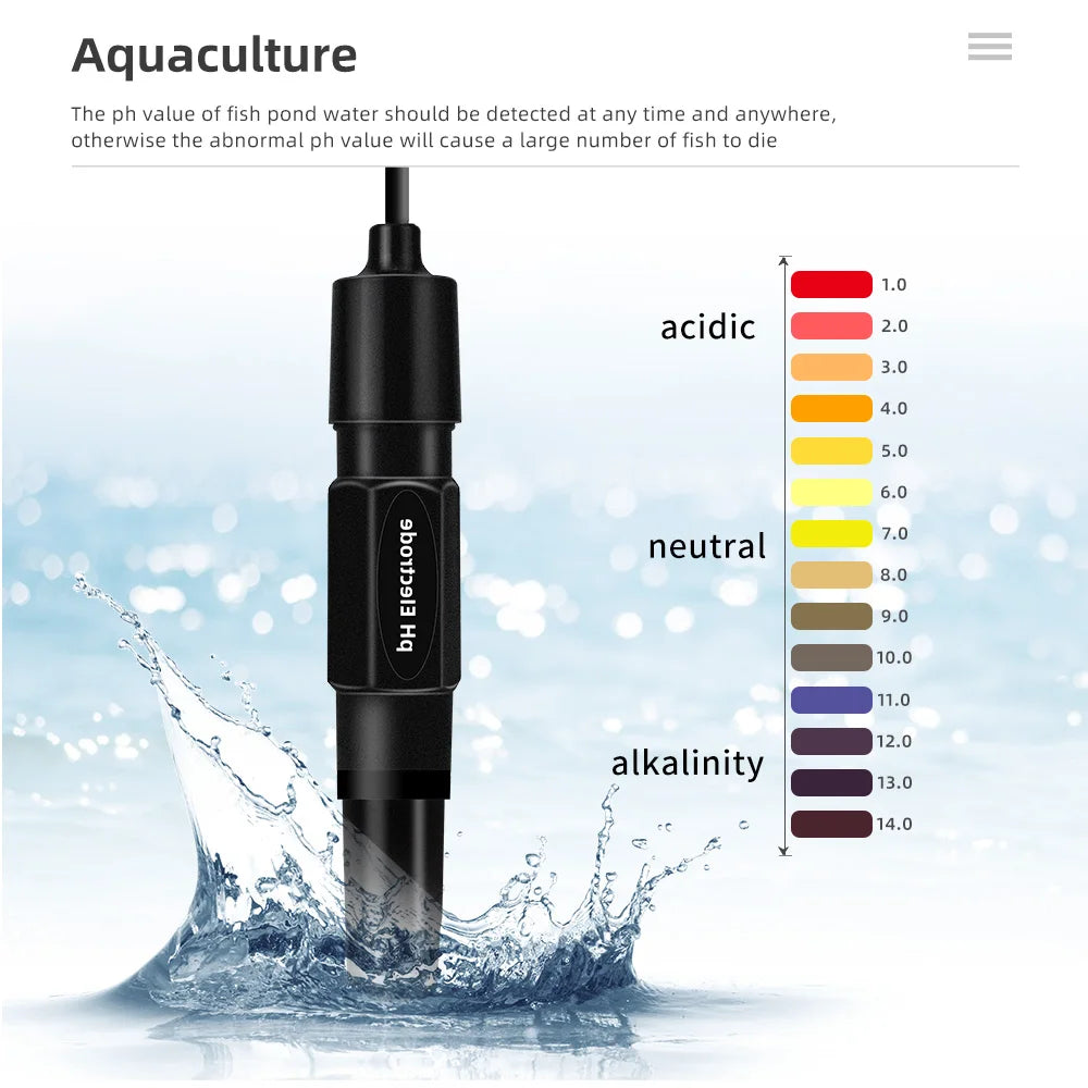 PH-201H 1.2m/2m Replacement pH Probe Electrode for Aquarium Hydroponic Laboratory Meter