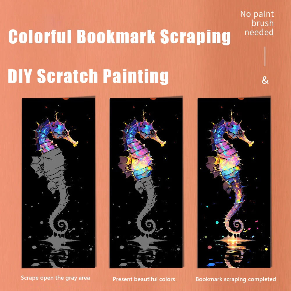CowLost | 12-pcs-set-diy-scratch-painting-animal-bookmarks-colorful-for-kids-portable-creative-doodle-art-toy-handmade-night-scene-art |4