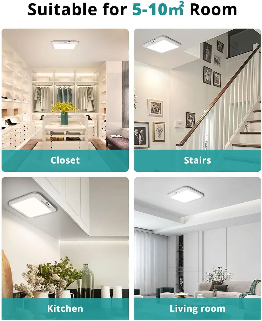 Rechargeable Battery Ceiling Light with Motion Sensor, Wireless Indoor Shower Lamp, Remote Control, 3000K-6500K