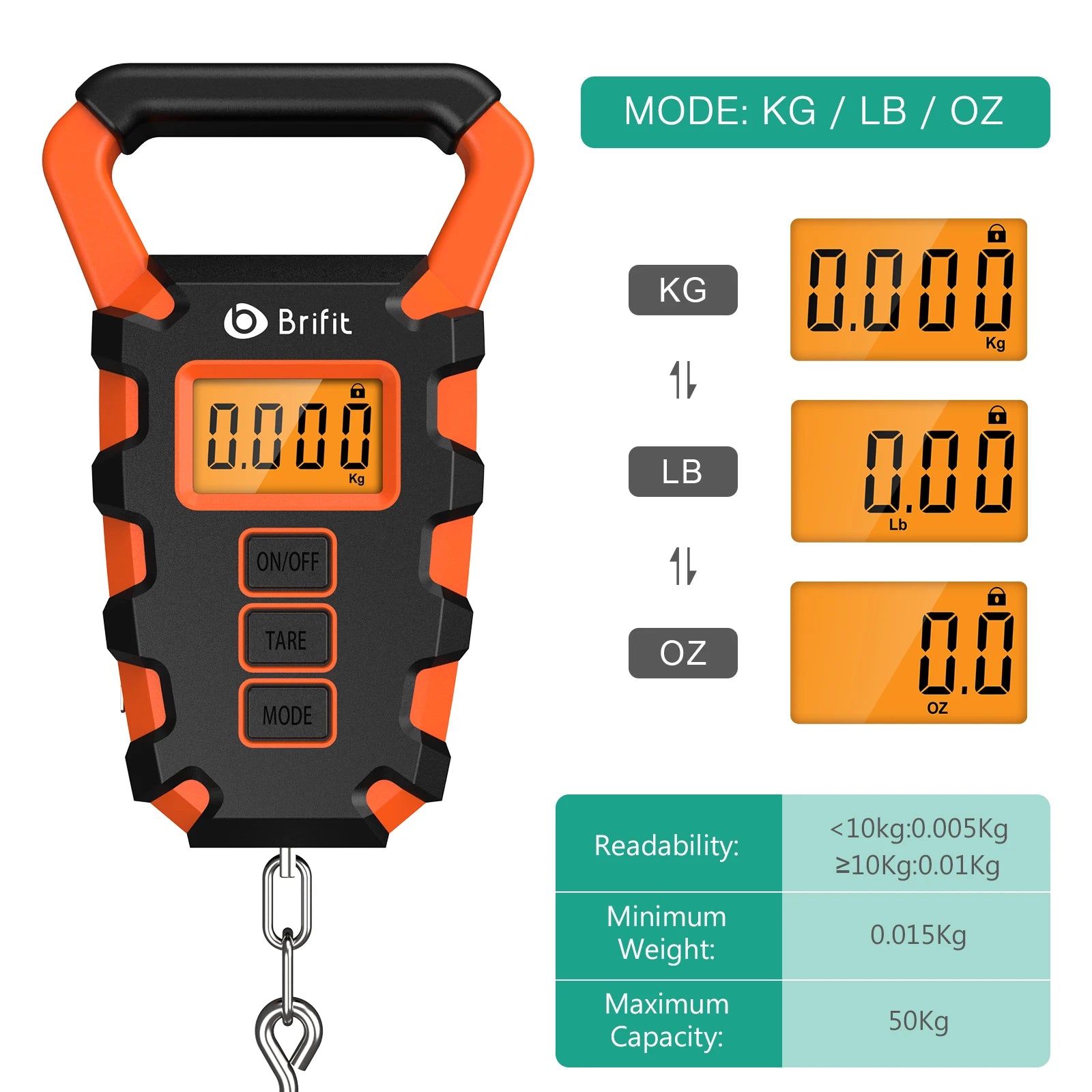 50kg Digital Fishing Scale with Fish Grip Ruler Waterproof Hanging Steelyard Scale for Luggage Travel