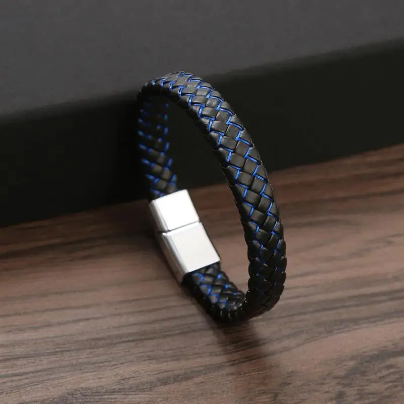 CowLost | jiayiqi-punk-men-jewelry-black-braided-leather-bracelet-stainless-steel-magnetic-clasp |13