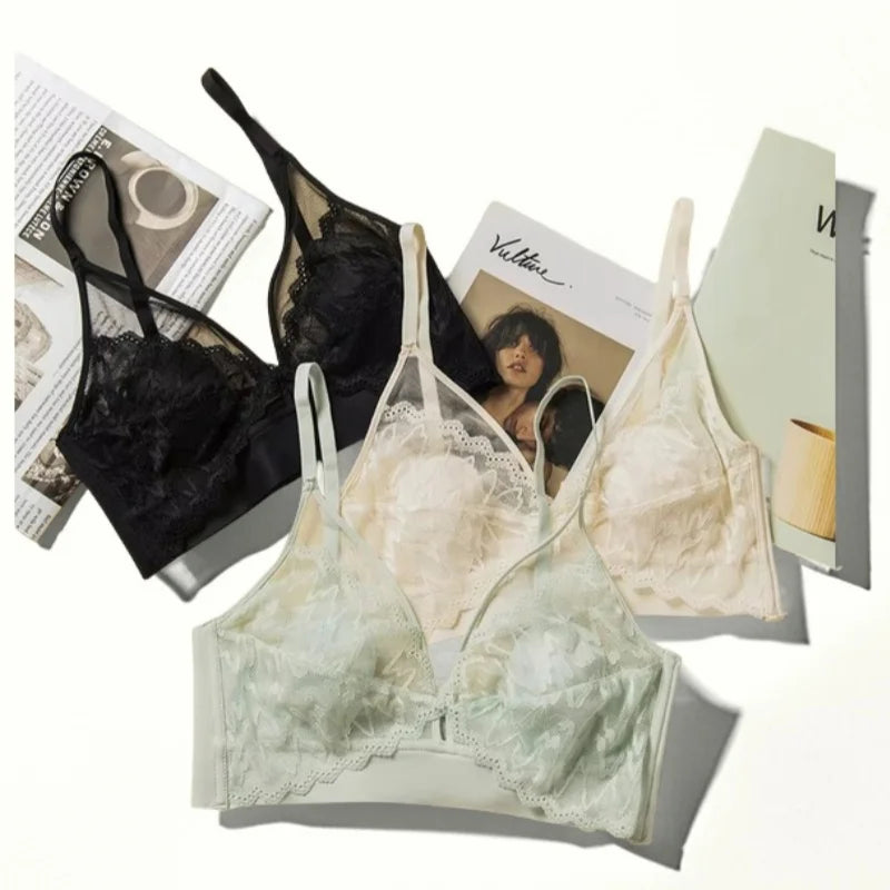 CowLost | product_id-2pcs-wireless-lace-push-up-v-neck-seamless-3-4-cup-bralette-set-for-women |1