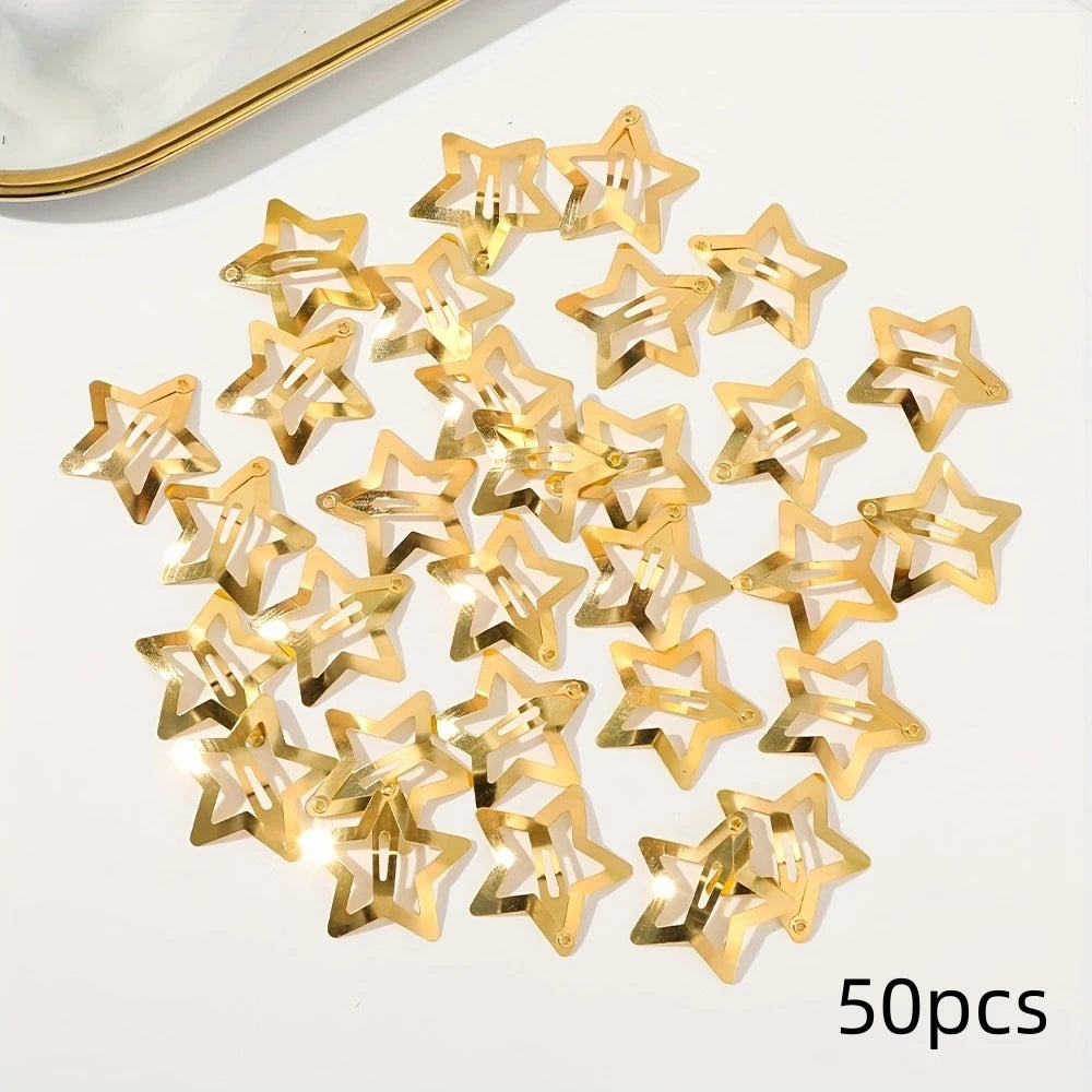 CowLost | 2-100pcs-star-hair-clips-for-girls-filigree-star |17