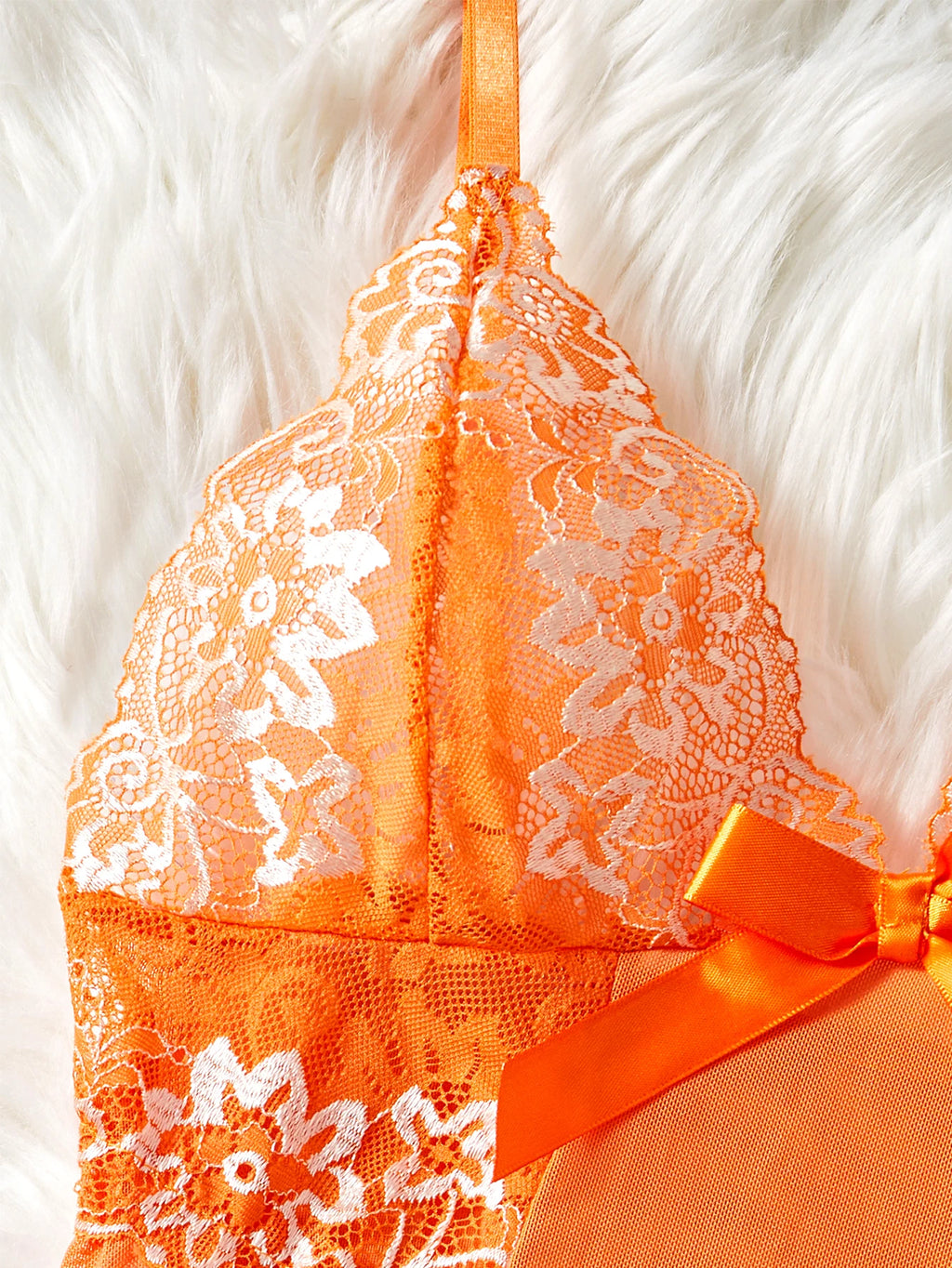 CowLost | summer-orange-hot-lace-mesh-contrasting-sexy-babydoll-dress-slim-fit-erotic-lingerie |4