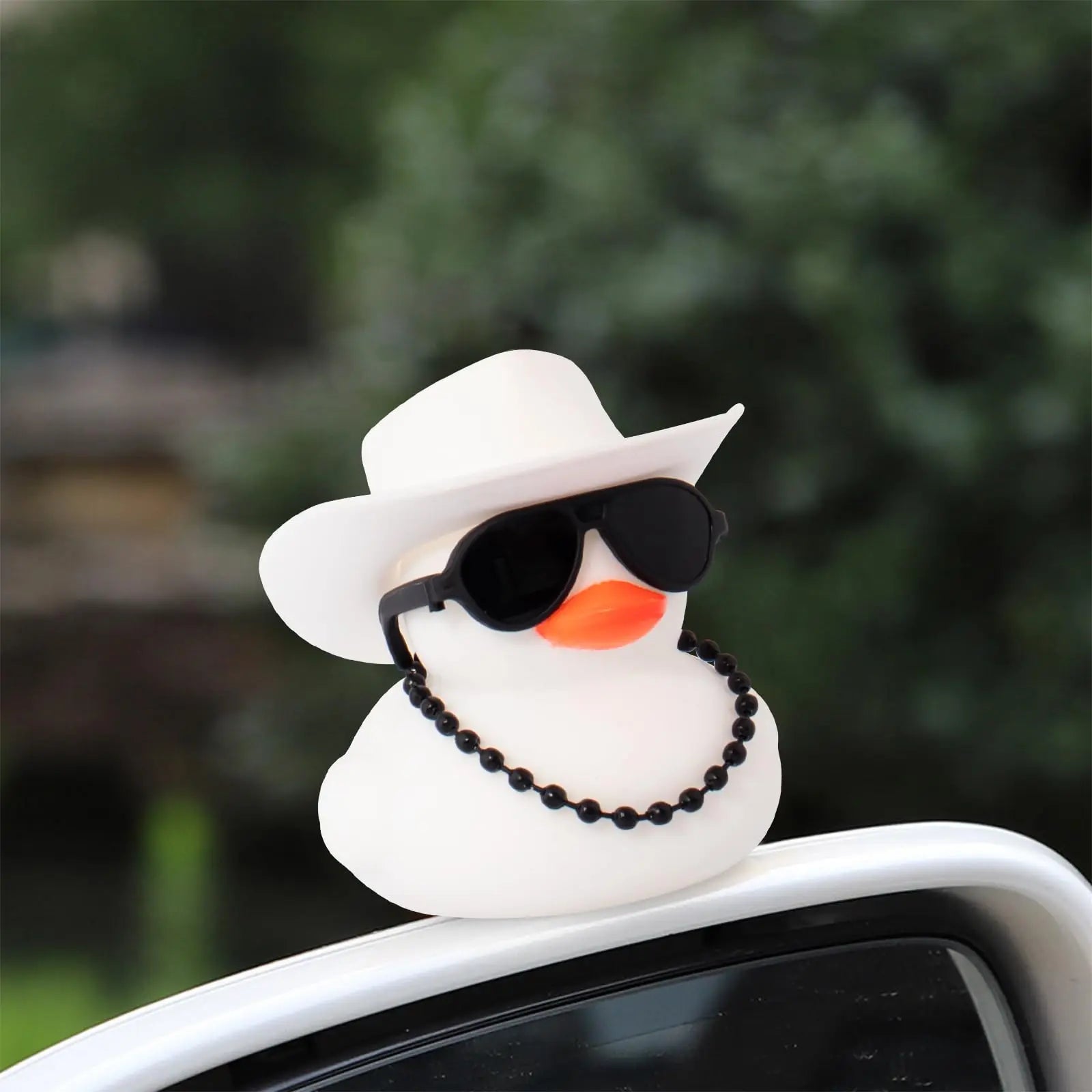 CowLost | product_id-white-rubber-duck-car-dashboard-ornament-with-cowboy-hat-and-swim-ring-necklace |6