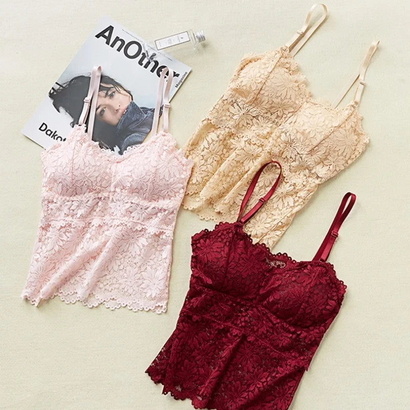 CowLost | product_id-womens-floral-lace-non-wire-bralette-with-adjustable-straps-and-removable-pads |7