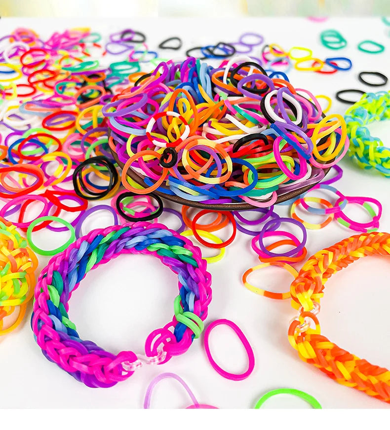 600pcs Silicone Rubber Loom Bands DIY Bracelets Hair Ties Craft Kit Party Gift
