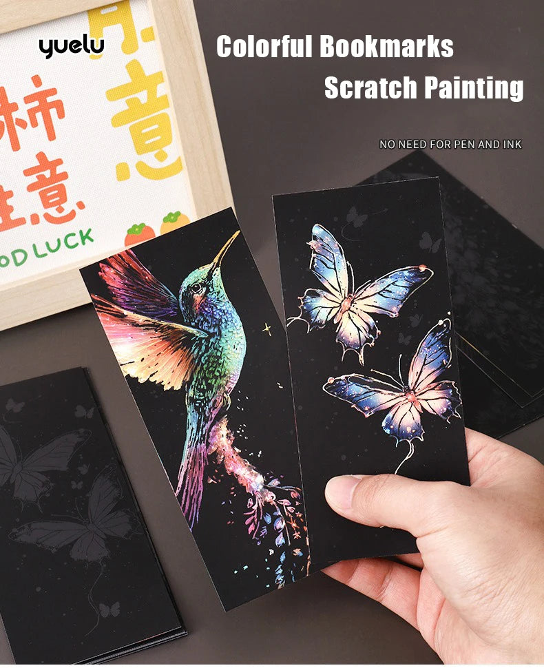 CowLost | 12-pcs-set-diy-scratch-painting-animal-bookmarks-colorful-for-kids-portable-creative-doodle-art-toy-handmade-night-scene-art |6