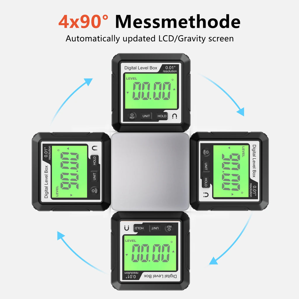 Digital Magnetic Inclinometer LCD Backlight Angle Finder 4x90° Protractor Level Box for Woodworking