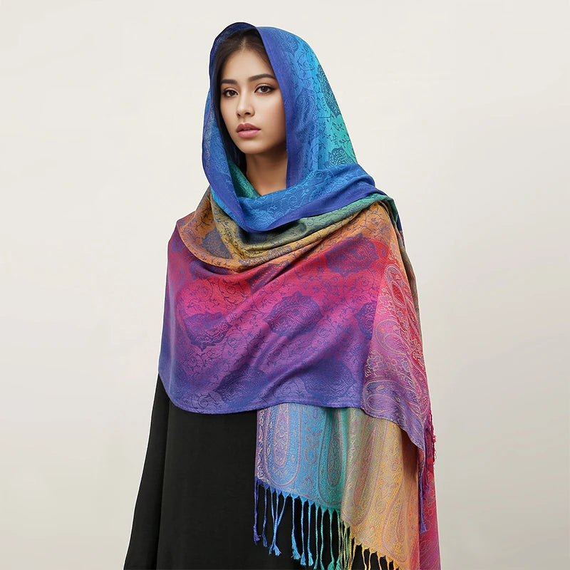 CowLost | rainbow-colors-winter-warm-thick-ethnic-style-jacquard-scarf |13
