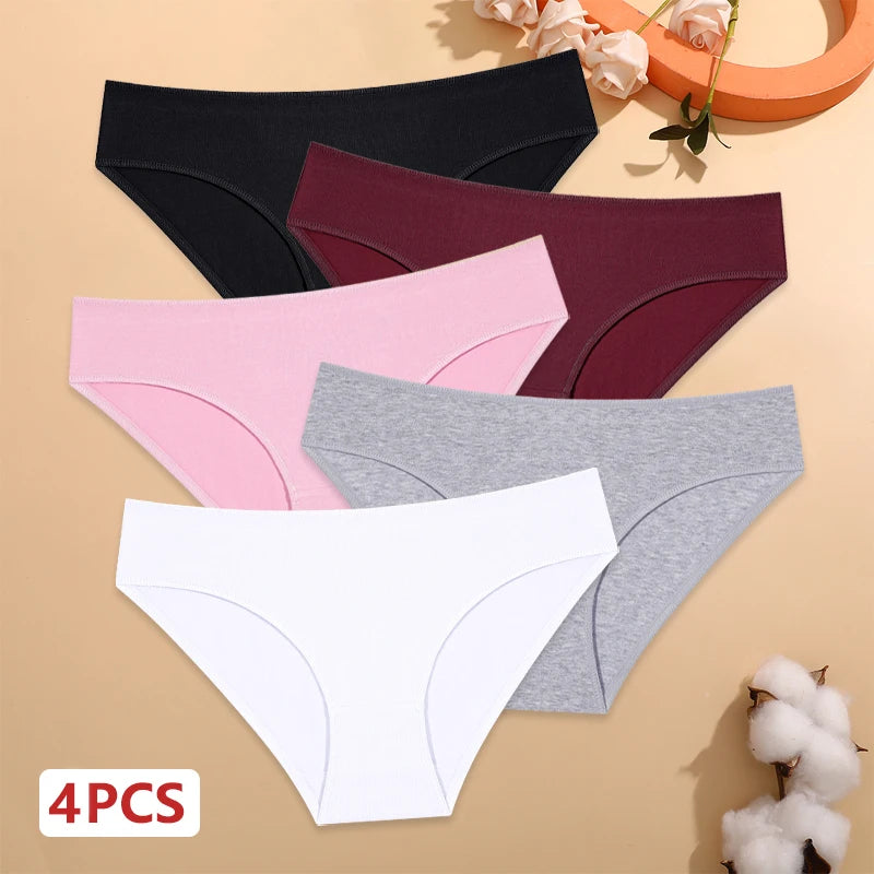 CowLost | activewear-pants-4pcs-womens-low-waist-cotton-seamless-stretchy-panties-set |1