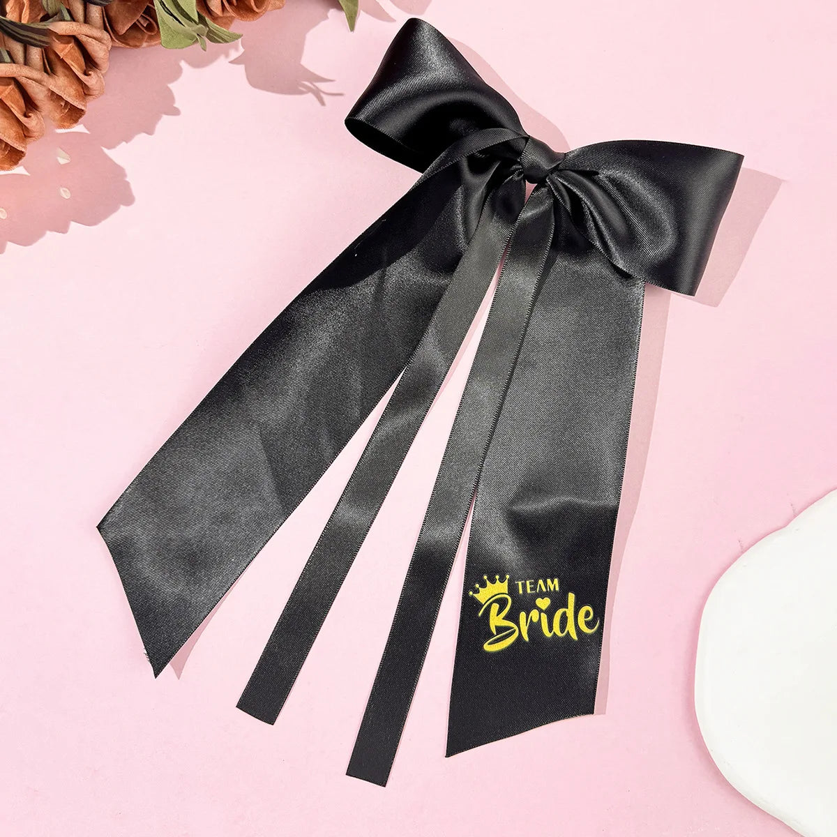 CowLost | 1pcs-pink-white-team-bride-to-be-bow-headband-satin-ribbon-wedding |15