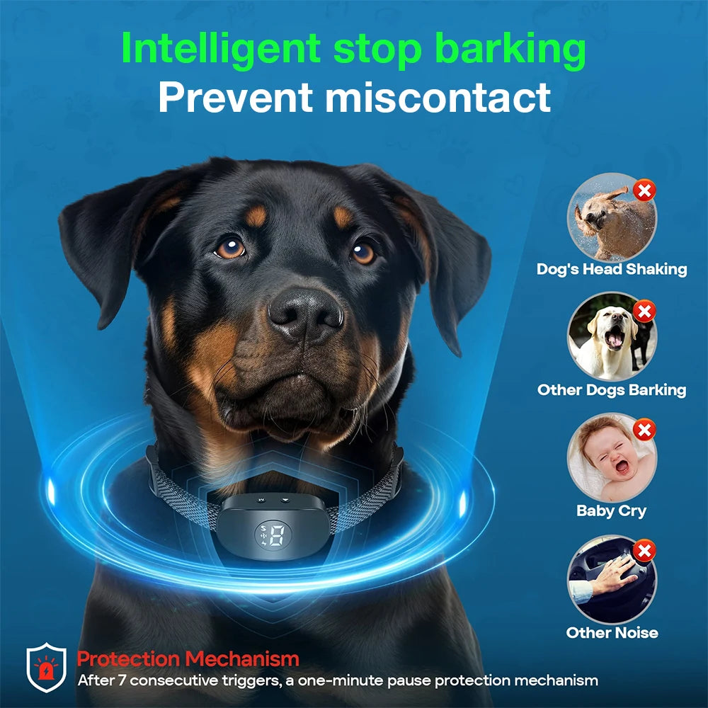 Rechargeable Automatic Anti Barking Dog Collar IP67 Waterproof Shock & Vibration Training Collar for 8-120lbs Dogs