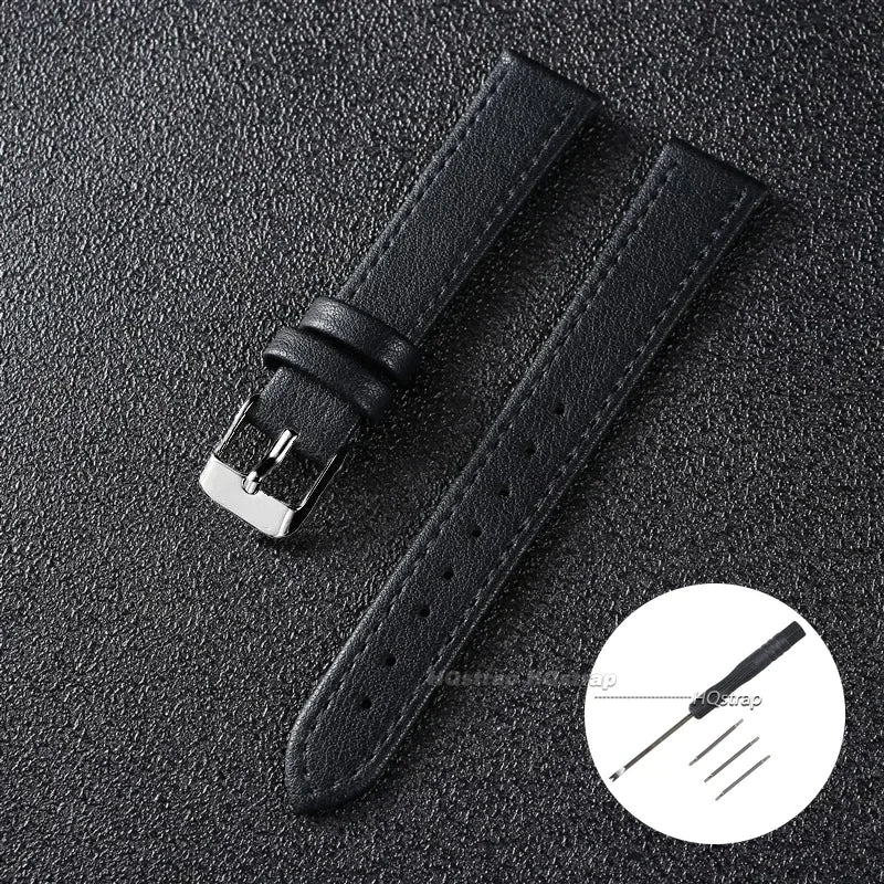 Ultra-Thin Leather Watch Strap for Women 10-22mm Brown White Black