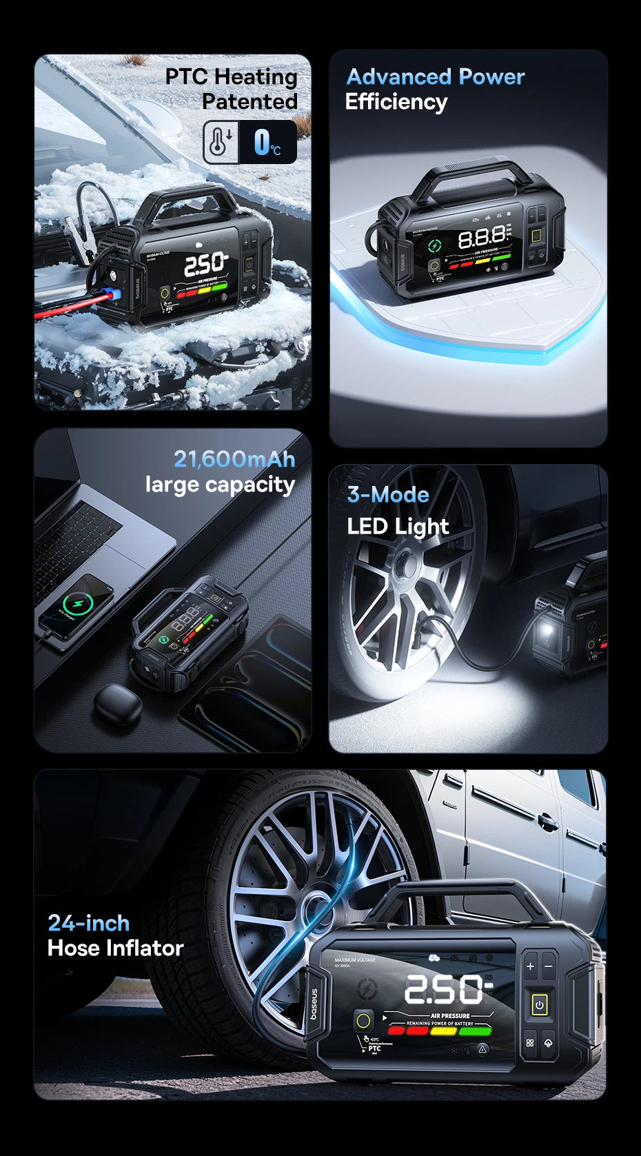 CowLost | baseus-vj1-3000a-car-jump-starter-4-in-1-air-compressor-21600mah-power-bank |8