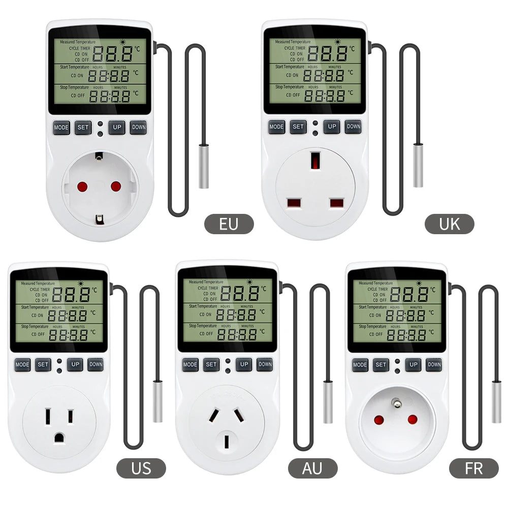 LCD Digital Thermostat Timer Socket EU/US/FR/UK/AU Temperature Controller with Timer Switch