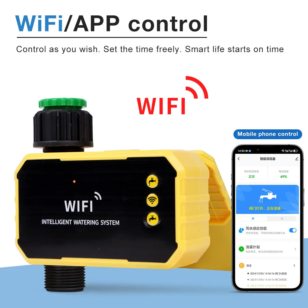 Smart WiFi Solar Irrigation Timer 1/2 Zone LCD Automatic Watering Controller for Garden Lawn