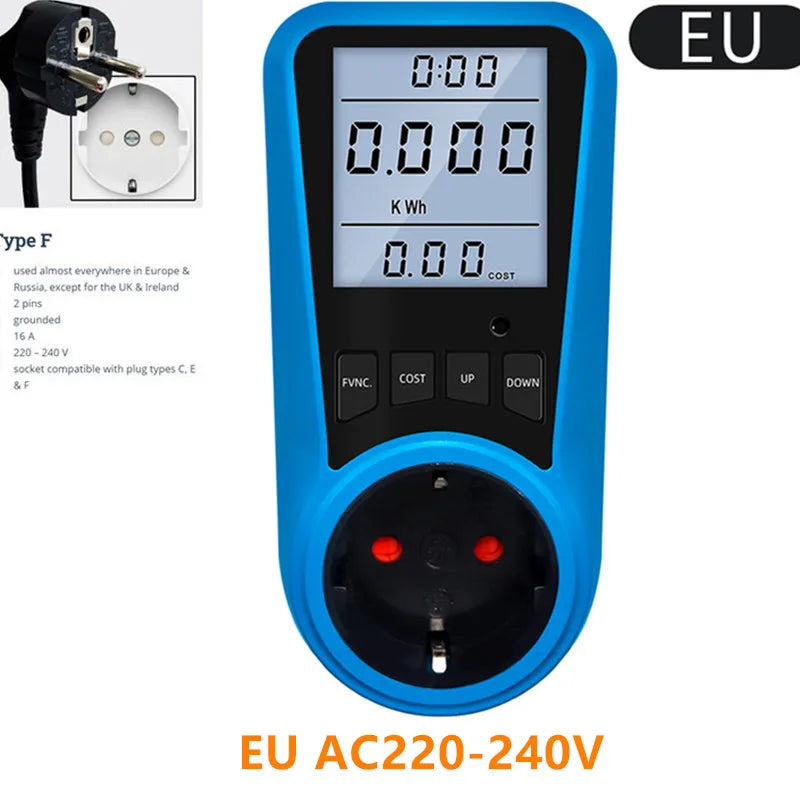 Digital AC Power Wattmeter 110V-220V Energy Consumption Meter with EU, US, UK, AU, BR, FR, IT, TH Plugs