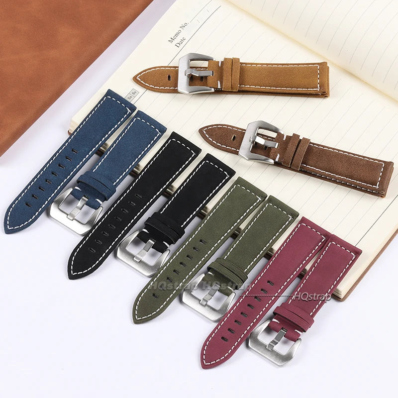 Vintage Matte Leather Watchband Strap 18-24mm Black Blue Brown Unisex