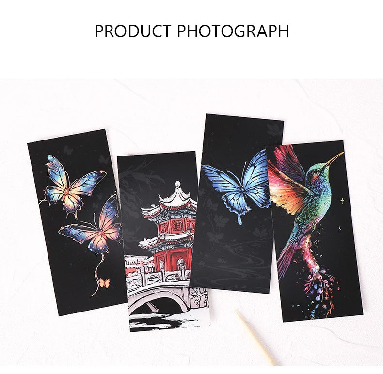 CowLost | 12-pcs-set-diy-scratch-painting-animal-bookmarks-colorful-for-kids-portable-creative-doodle-art-toy-handmade-night-scene-art |13