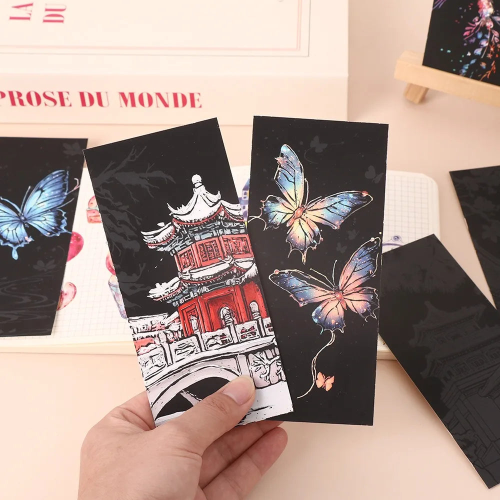 CowLost | 12-pcs-set-diy-scratch-painting-animal-bookmarks-colorful-for-kids-portable-creative-doodle-art-toy-handmade-night-scene-art |2