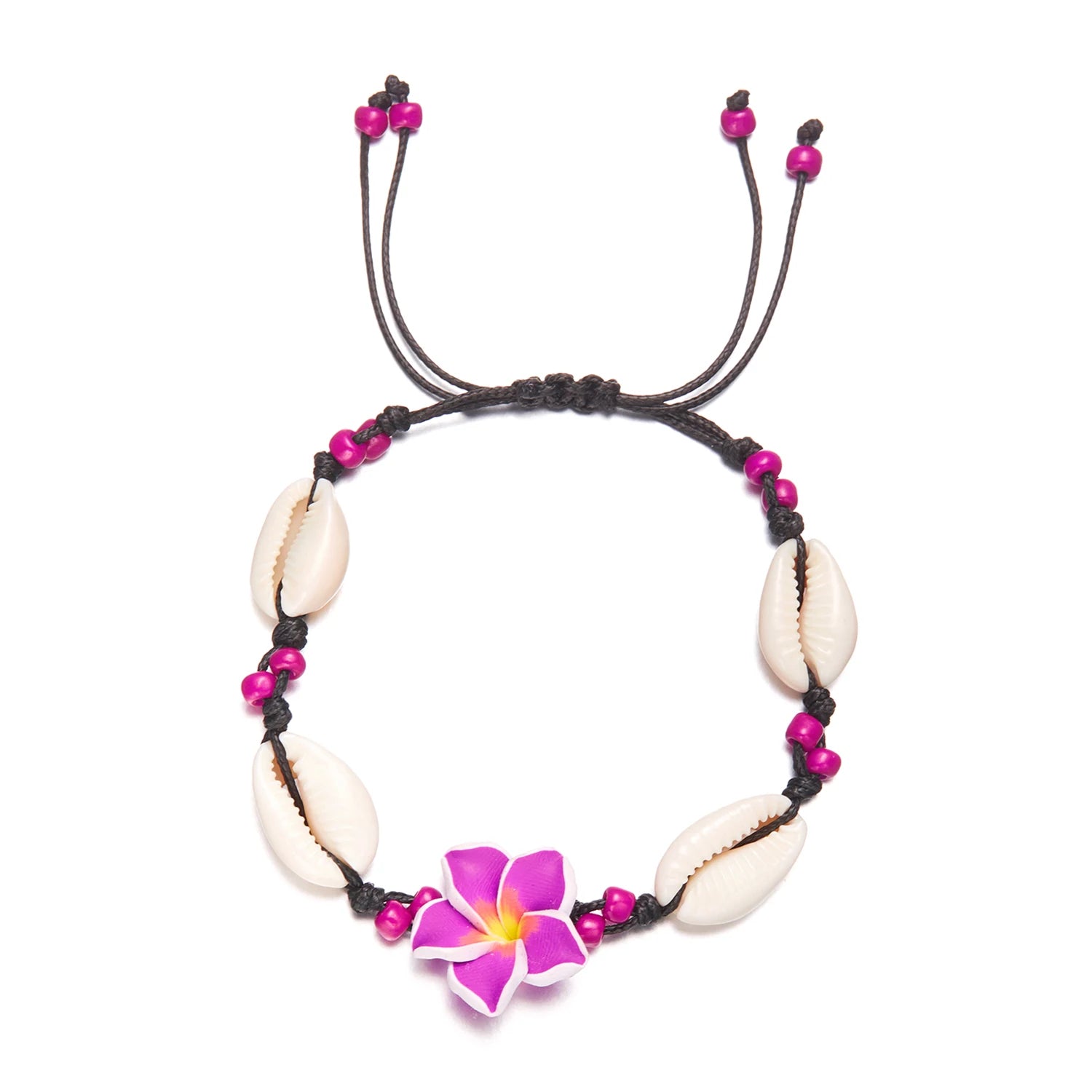 CowLost | bohemian-big-flower-sea-shell-charm-bracelets-for-women-pink-blue-green-flower-soft-clay-pottery-beaded-bangles-handmade-jewelry |10