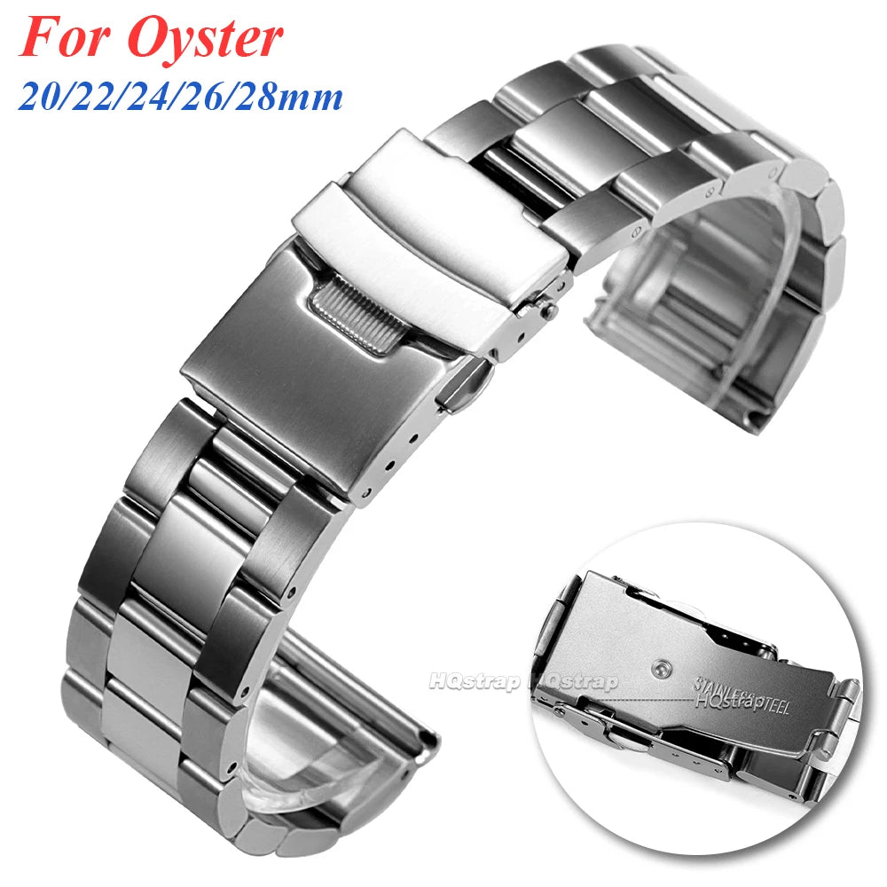 CowLost | product_id-stainless-steel-20-28mm-flat-end-oyster-style-watchband-with-folding-buckle |7