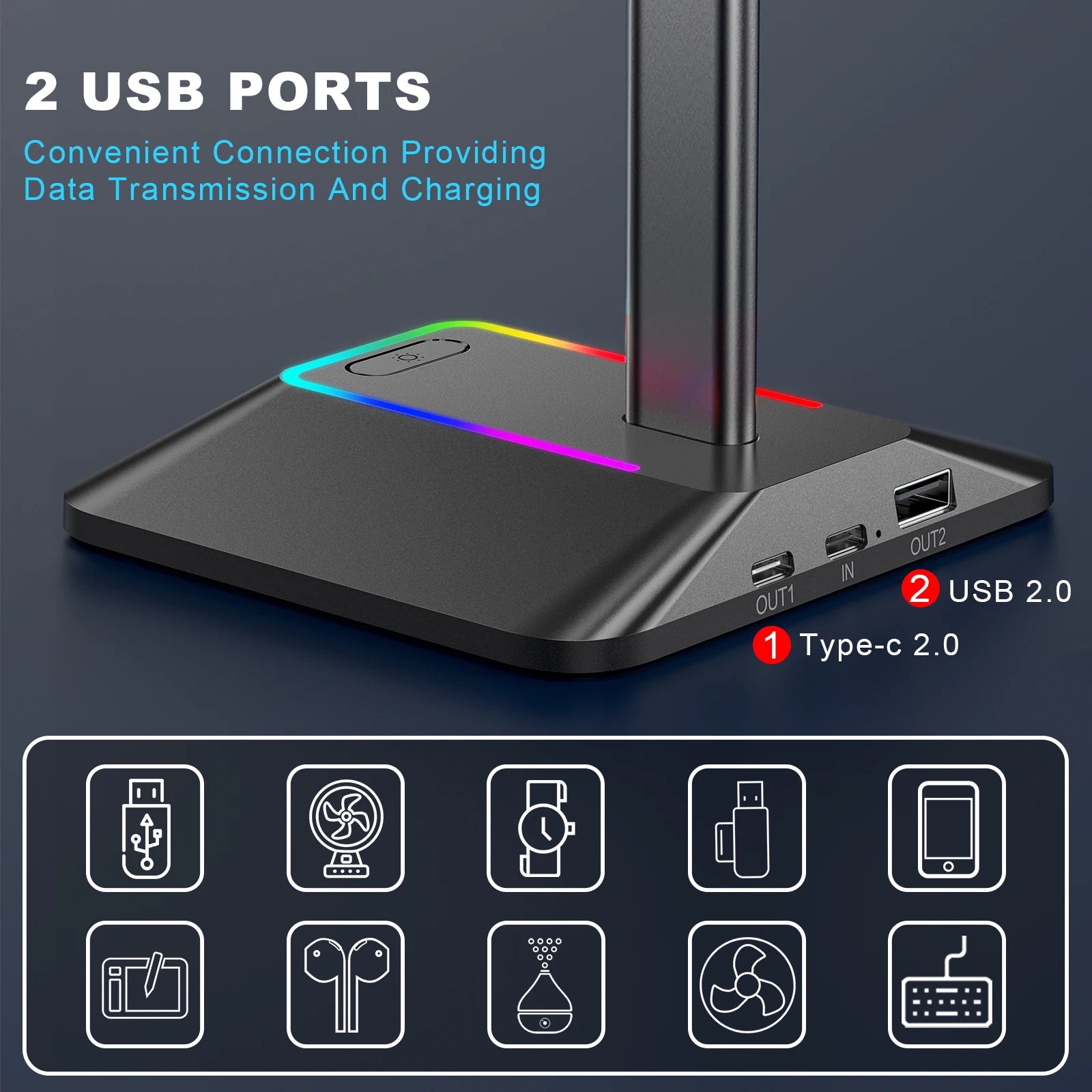 CowLost | mobile-phone-cases-new-bee-z8-rgb-headphone-stand-with-usb-ports |5