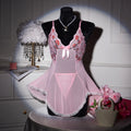 CowLost | pink-transparent-ultra-thin-hot-nightgown-womens-pajamas-with-thongs-lace |1