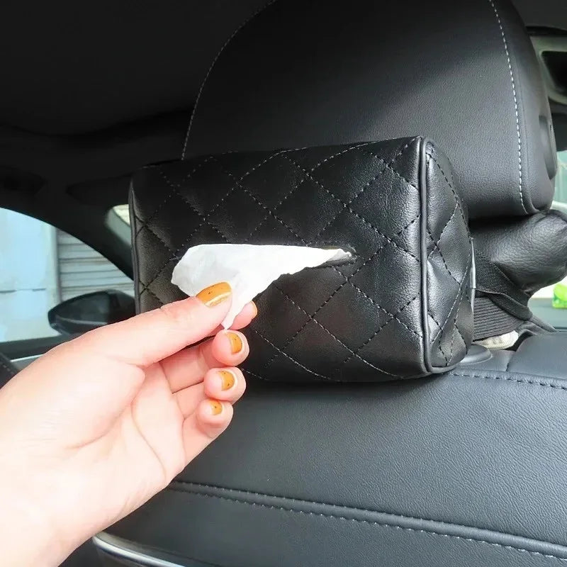 CowLost | car-sunshade-plate-tissue-box-universal-auto-interior-soft-leather-car-tissue-box-car-hanging-buckle-container-paper-bag-tools-1 |2