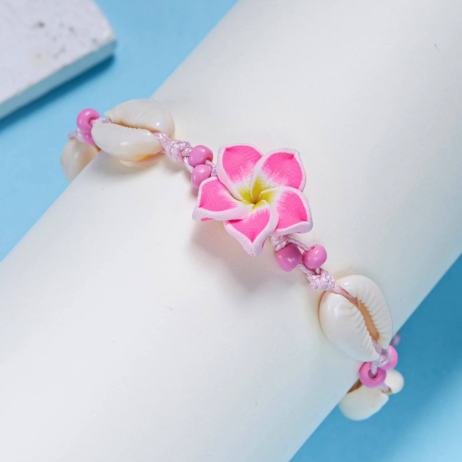 CowLost | bohemian-big-flower-sea-shell-charm-bracelets-for-women-pink-blue-green-flower-soft-clay-pottery-beaded-bangles-handmade-jewelry |5