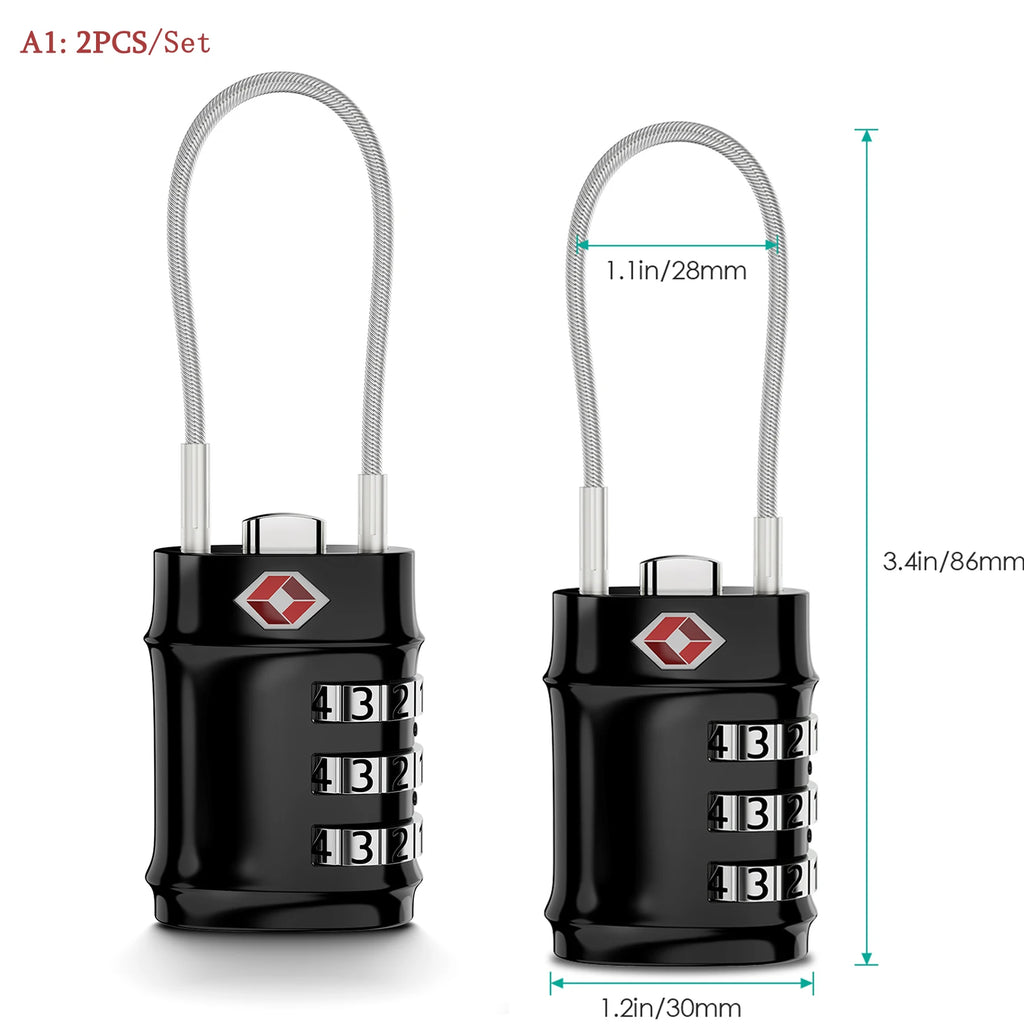 ORIA TSA Approved 3-Digit Combination Luggage Lock with Flexible Cable for Travel Bags