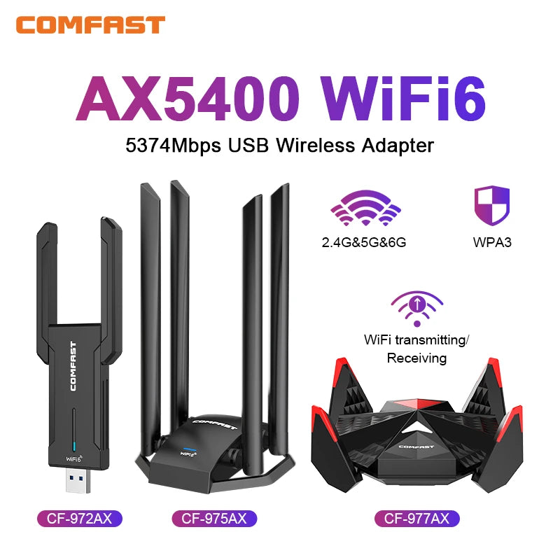 CowLost | comfast-usb-wifi-6-adapter-2-4g-5g-6g-5374mbps-usb3-0-wireless-adaptador |1