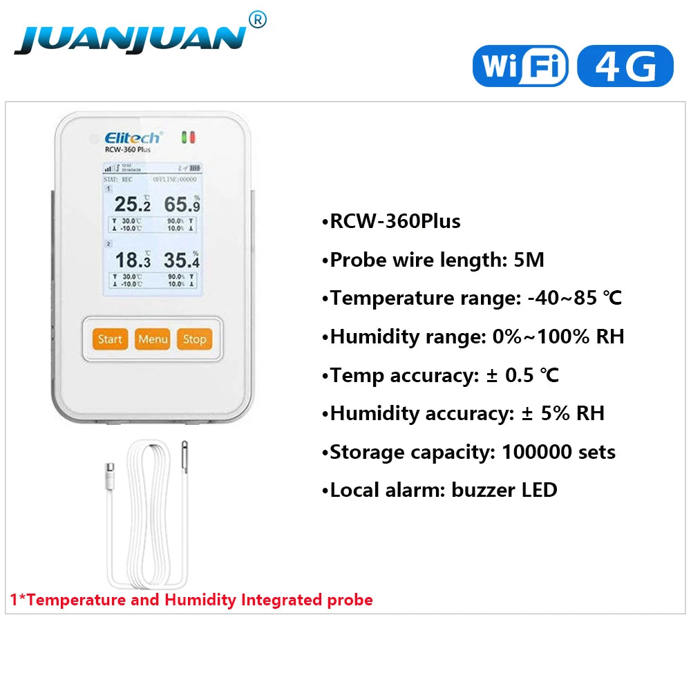 GPS RCW-360 Plus Temperature & Humidity Data Logger 100000 Sets 4G WiFi for Warehouse Monitoring