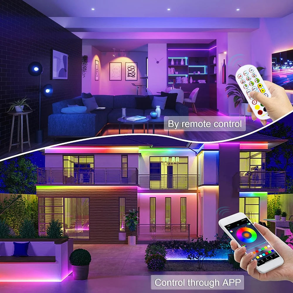 10M/5M 12V Neon RGB WIFI LED Strip Lights 108 LEDs/m Waterproof with Music Sync, Remote & App for Bedroom
