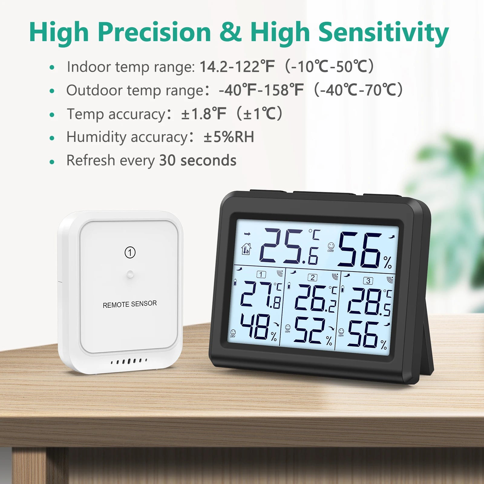 ORIA Wireless Indoor Digital Thermometer Hygrometer with 3 Sensors for Home and Office