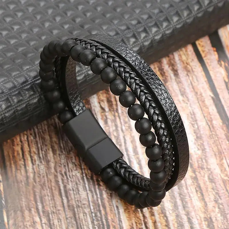 CowLost | high-quality-leather-bracelet-men-classic-fashion-tiger-eye-beaded-multi-layer |32
